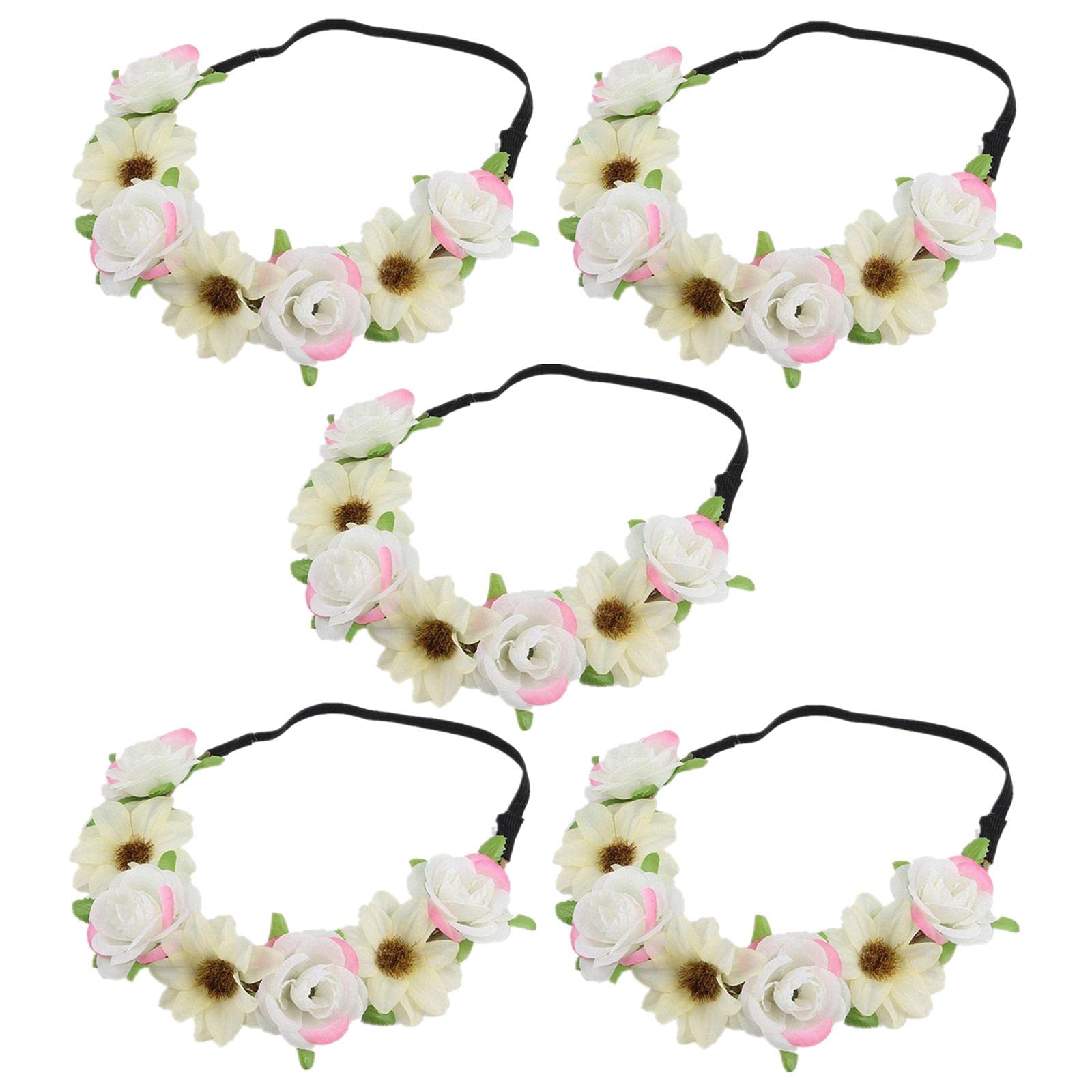 CALANDIS 5Pcs Headdress Flower Crown Bride Headband Wreath for Wedding Pink White | Hats & Headwear | Clothing, Shoes & Accessor
