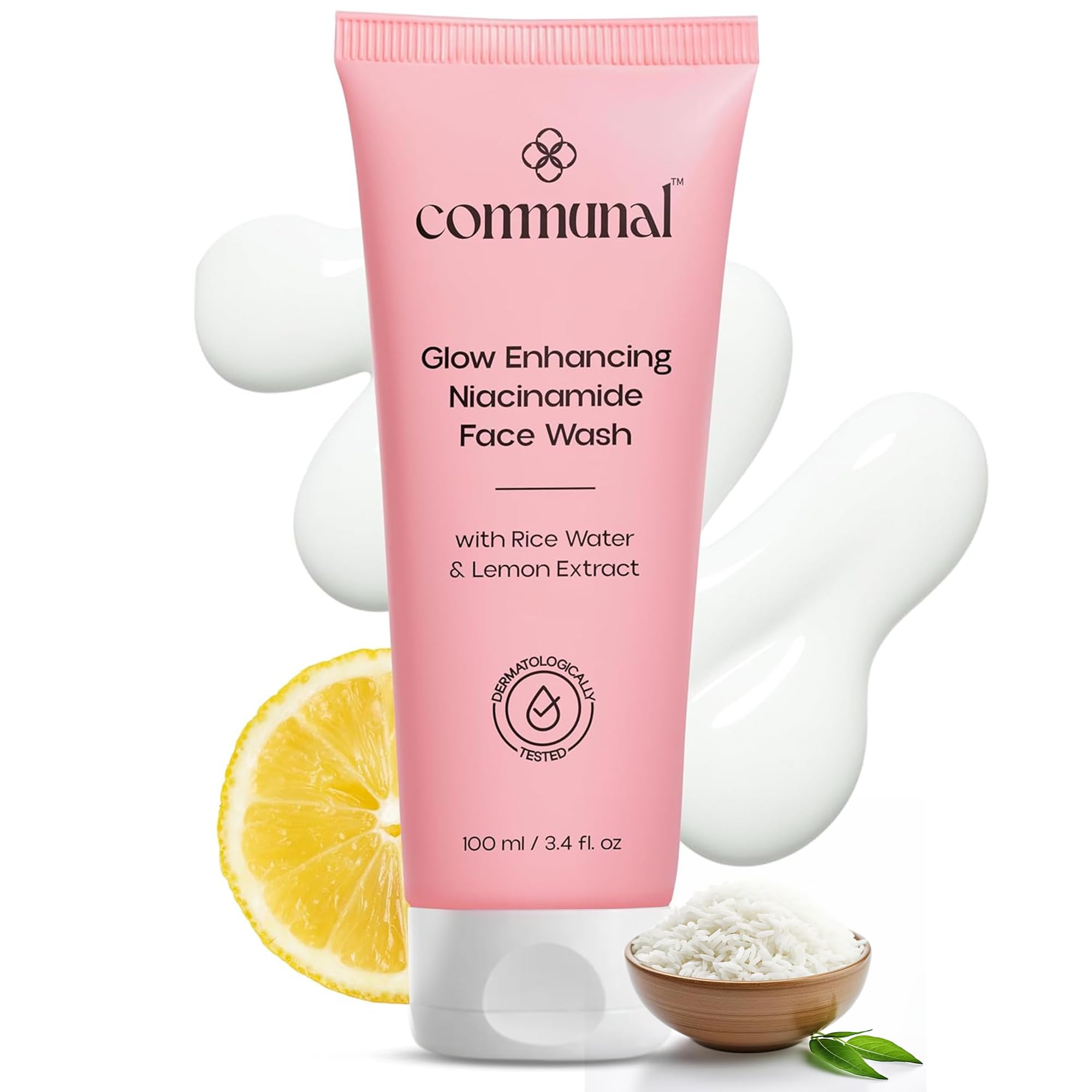Communal Glow Enhancing Niacinamide Face Wash 100Ml With Rice Water & Lemon Extract | Niacinamide Korean Cleanser For Oily & Com