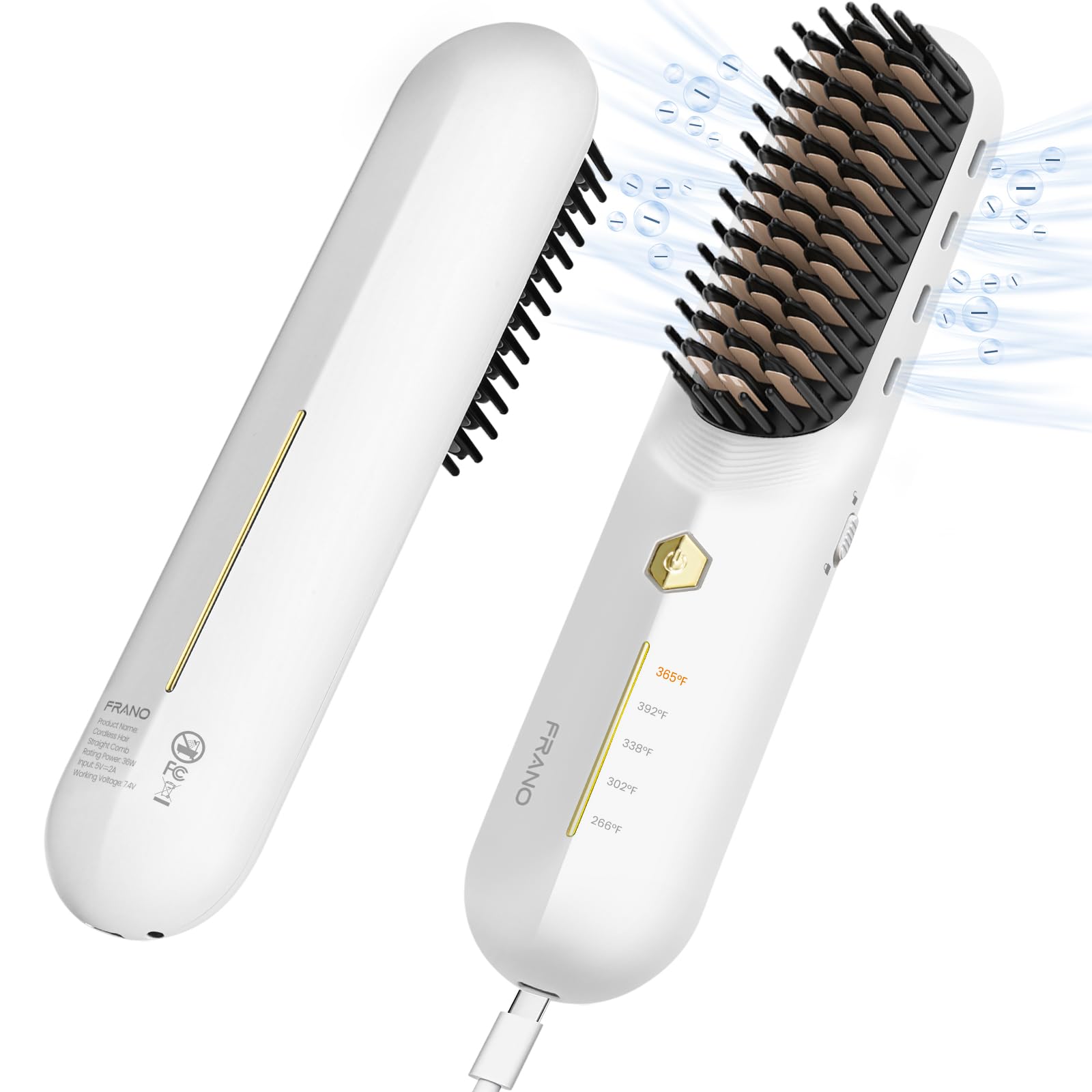FRANO Cordless Hair Straightener Brush, Portable Rechargeable Straightening Brush for Travel, Negative Ionic Hair Brush Straight