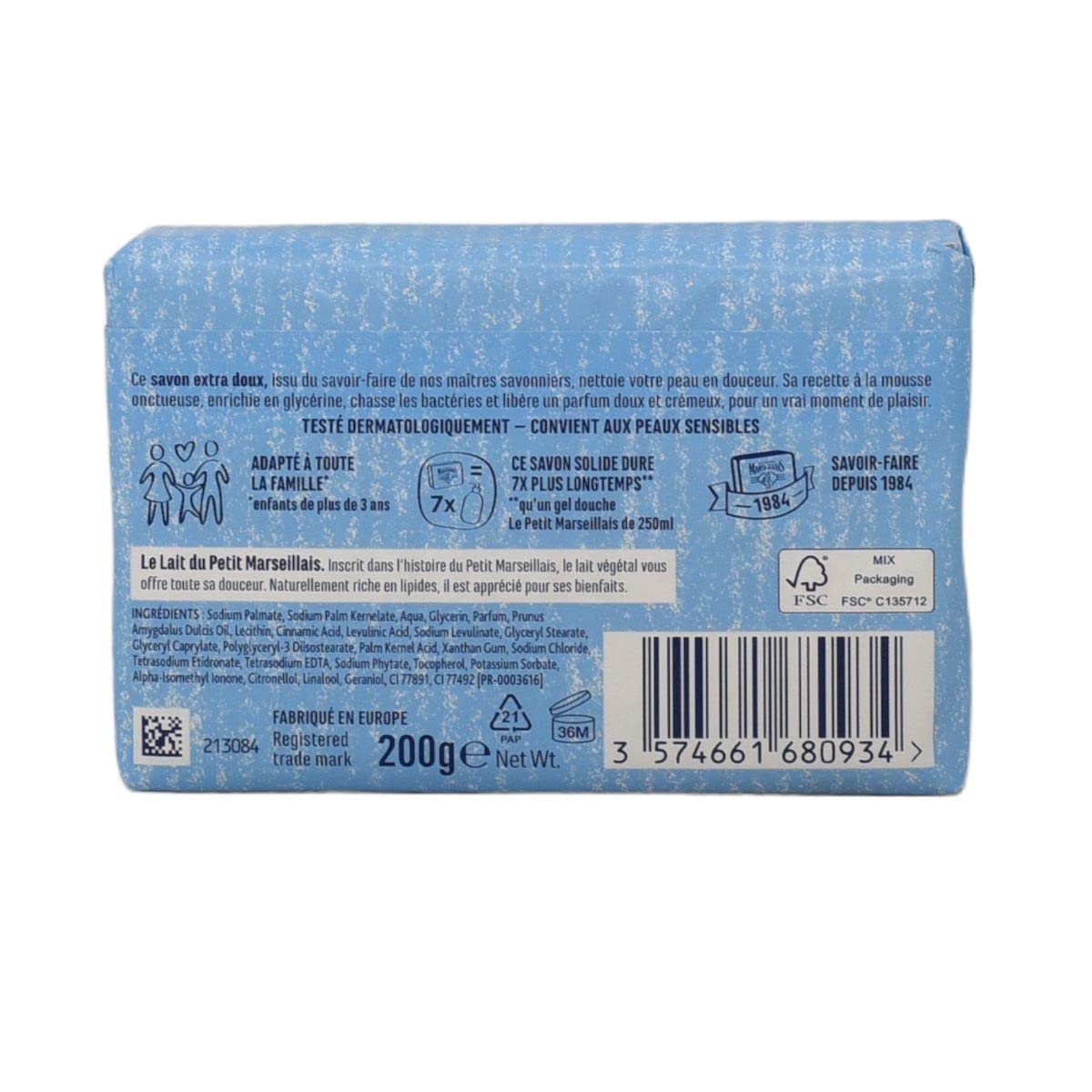 Le Petit Marseillais milk soap - fabricated in the old fashioned way - Bar of soap 200g