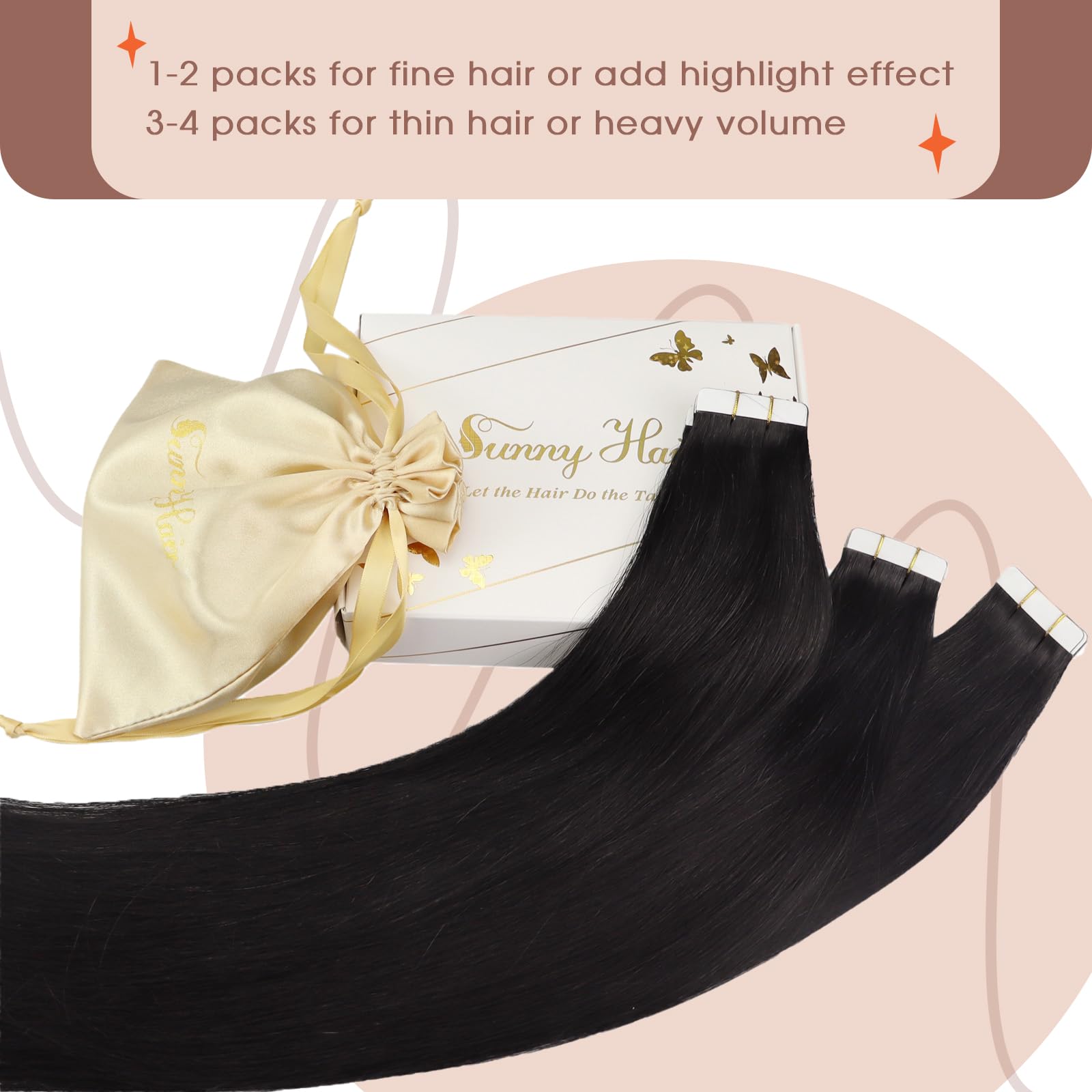 Sunny Hair Tape In Extensions Black Tape In Human Hair Extensions Natural Black Invisible Tape In Hair Extensions Black Hair Sea