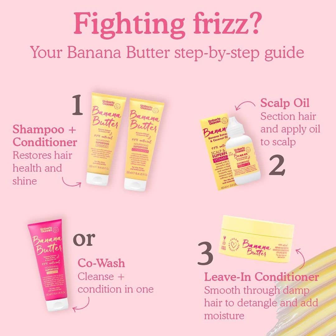 Umberto Giannini Banana Butter Nourishing Shampoo & Conditioner Set, Vegan, Cruelty Free, Moisturizing Formula for Dry, Frizzy H