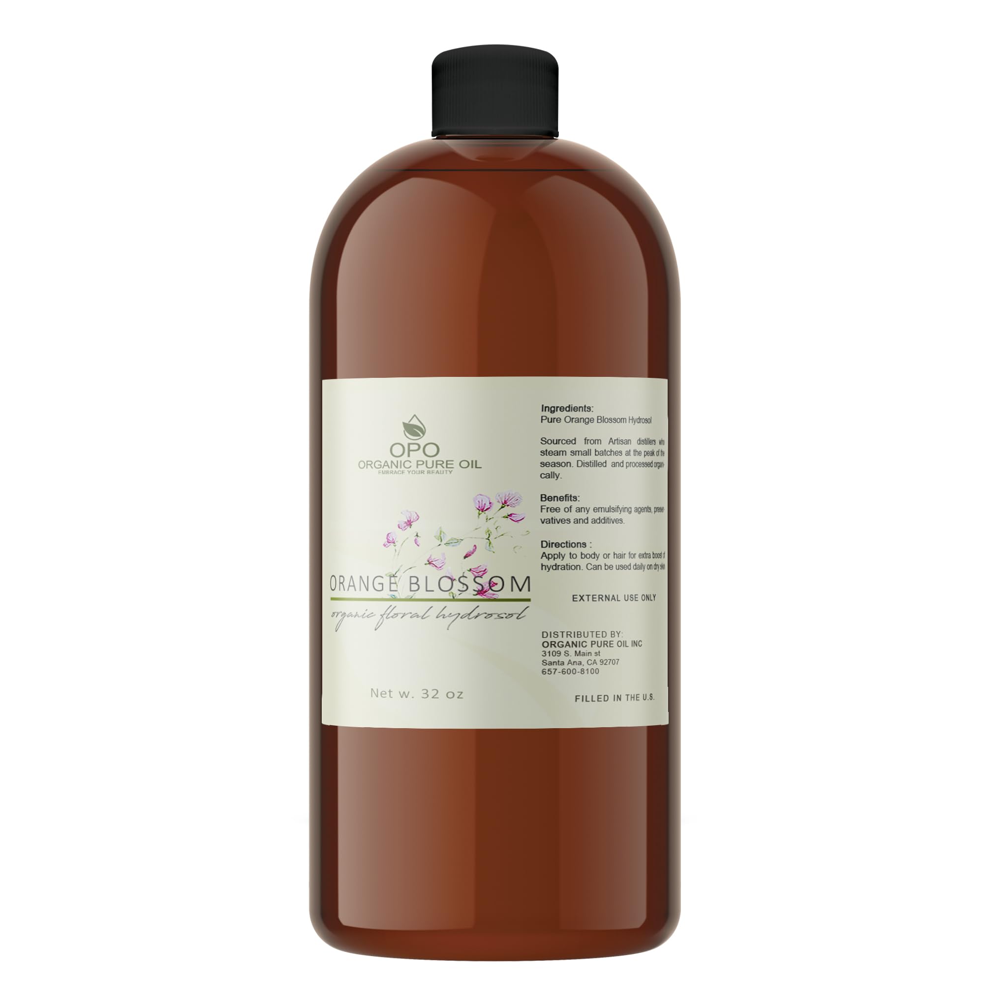Orange Blossom Water - Pure, Steam Distilled, Floral Neroli Hydrosol - 32 oz Cleansing Facial Toner, Revitalizing, Moisturizing 