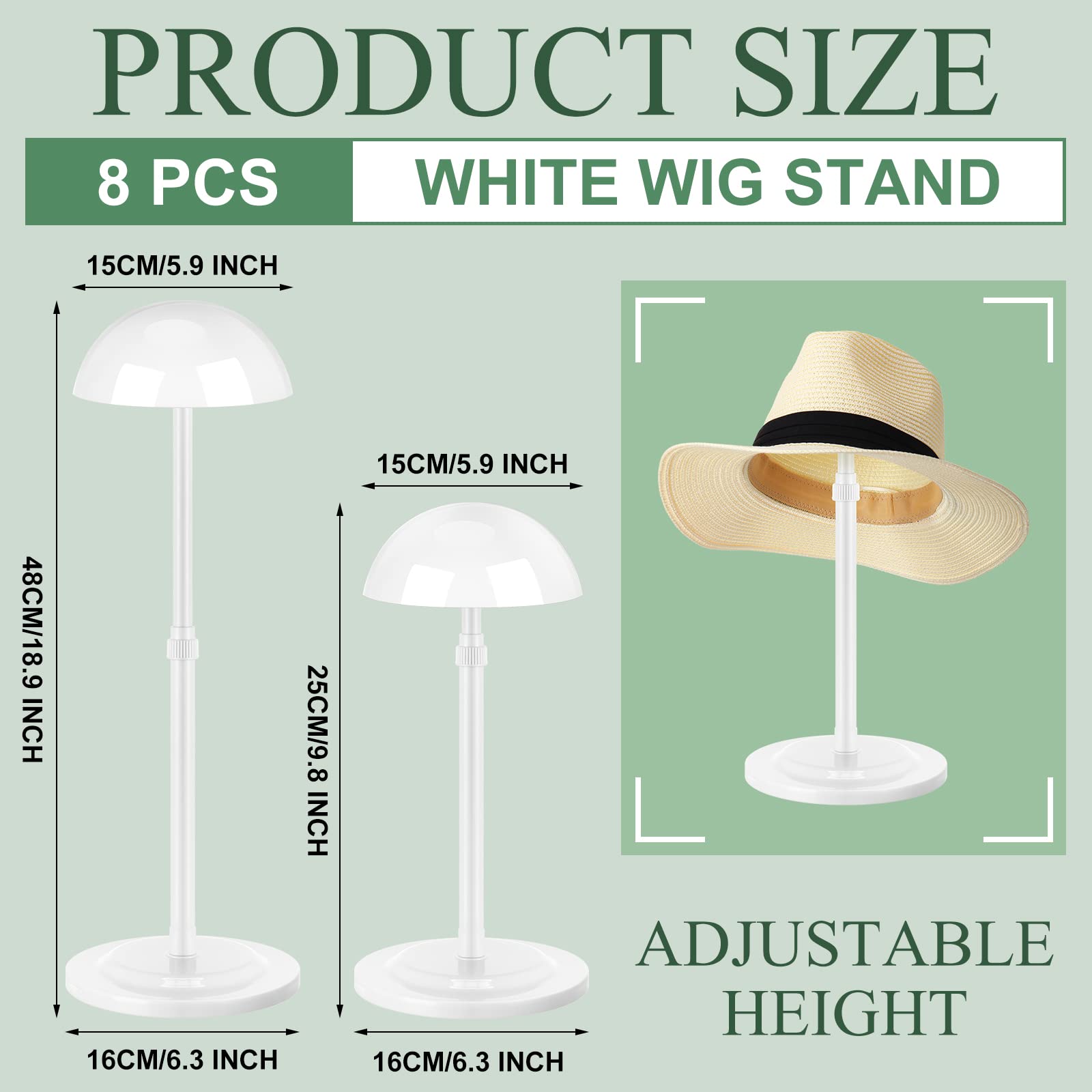 Tatuo 8 Pcs Wig Holder, 9.8-18.9 Adjustable Height Wig Head Stand Wigs Stand Portable Hat Display Stand Travel Wig Storage for M