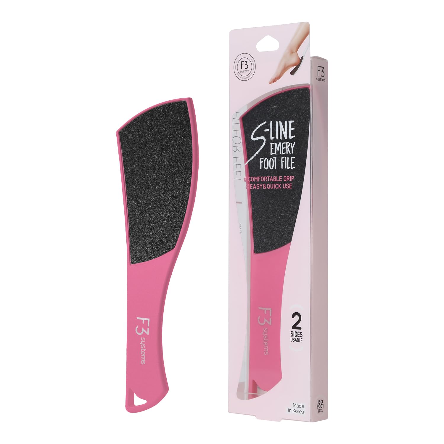 F3 Systems S-Line Emery Foot File(Hot Pink), Colossal Double-Sided Pedicure Tool, Effective for Cracked Heel, Ergonomic Design f