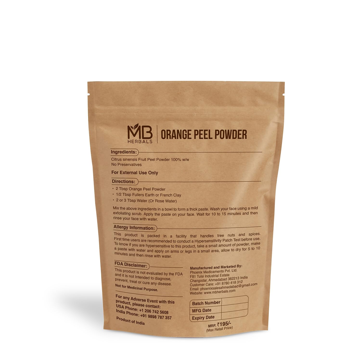 Mb Herbals Pure Orange Peel Powder 100 Grams | 100% Pure & Natural | No Preservatives | To Be Used In Face Packs | For External