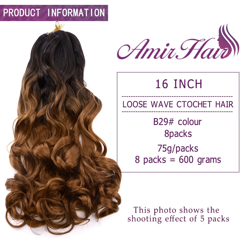 Amir Hair 8 Packs French Curly Braiding Hair 16 Inch Loose Wave Braiding Hair Pre Stretched Synthetic Hair Extensions (B29#)