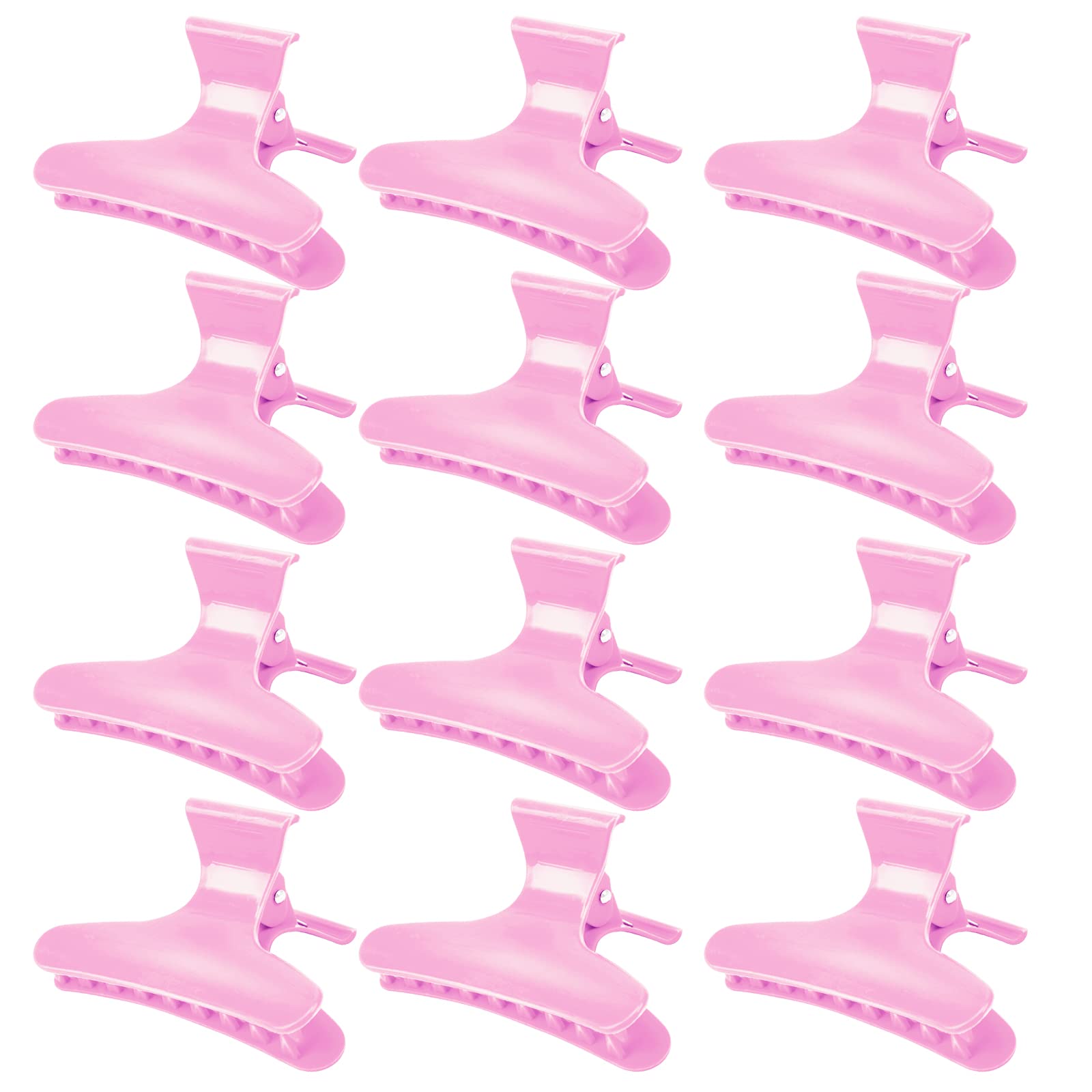 Ondder 12 Pack PInk Butterfly Hair Clamps Clips Hair Claw Clips Pro Salon Clip for Styling, Sectioning, Cutting, Coloring Hair C