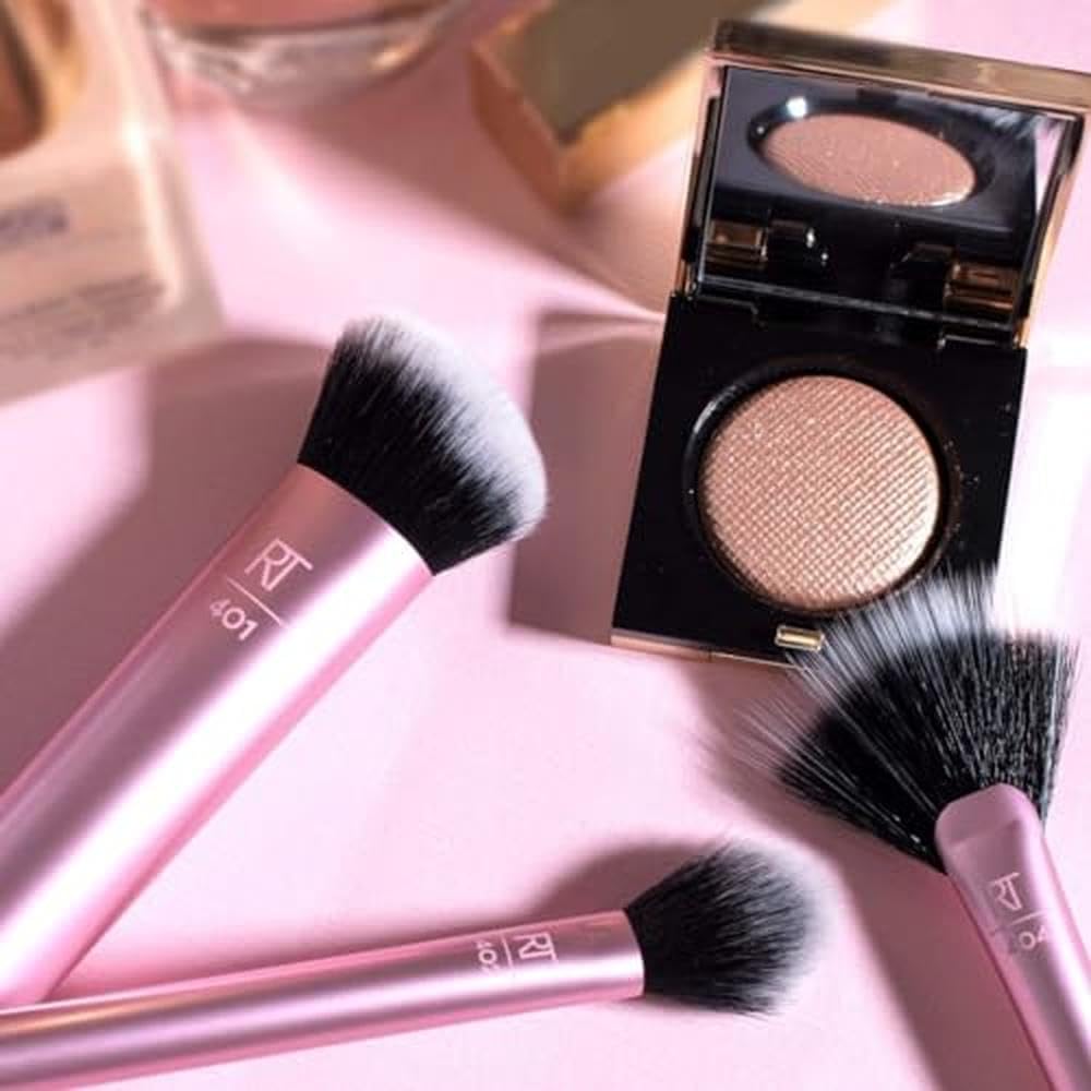 Real Techniques Cruelty Free Sculpting Set, Includes Fan Or Setting Brush & Brush Cup, Synthetic Bristles, Pink, 4 Piece