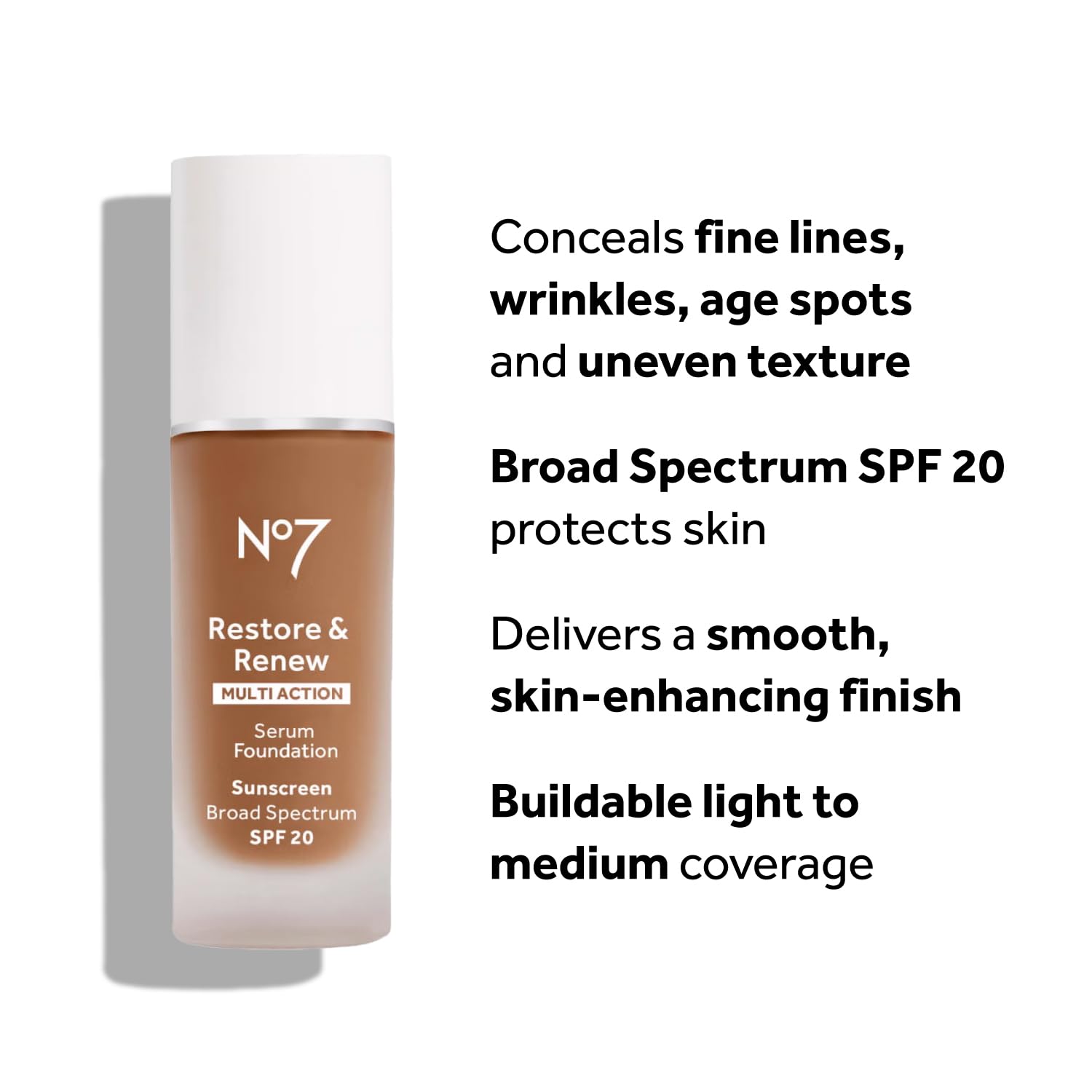No7 Restore & Renew Multi Action Serum Foundation - Cool Beige - Liquid Foundation Makeup with Vitamin C, Vitamin E & Collagen f