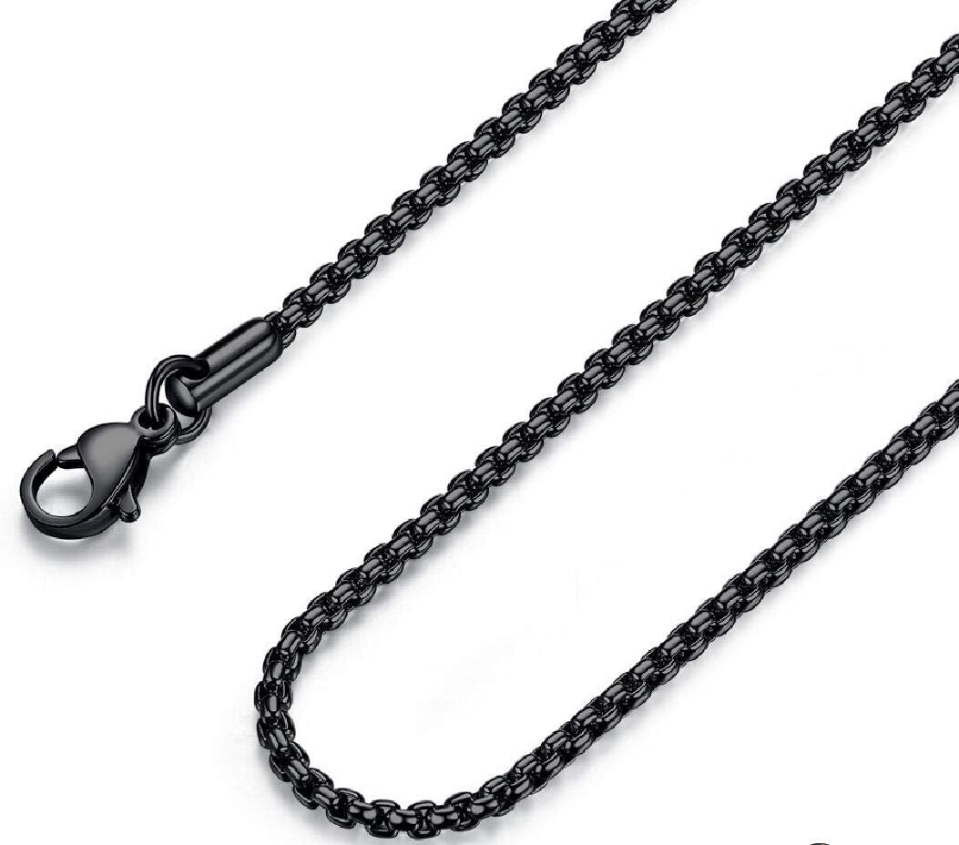 FOSIR Mens Womens Stainless Steel Black Rolo Cable Chain Necklace (3mm, 26 Inches)