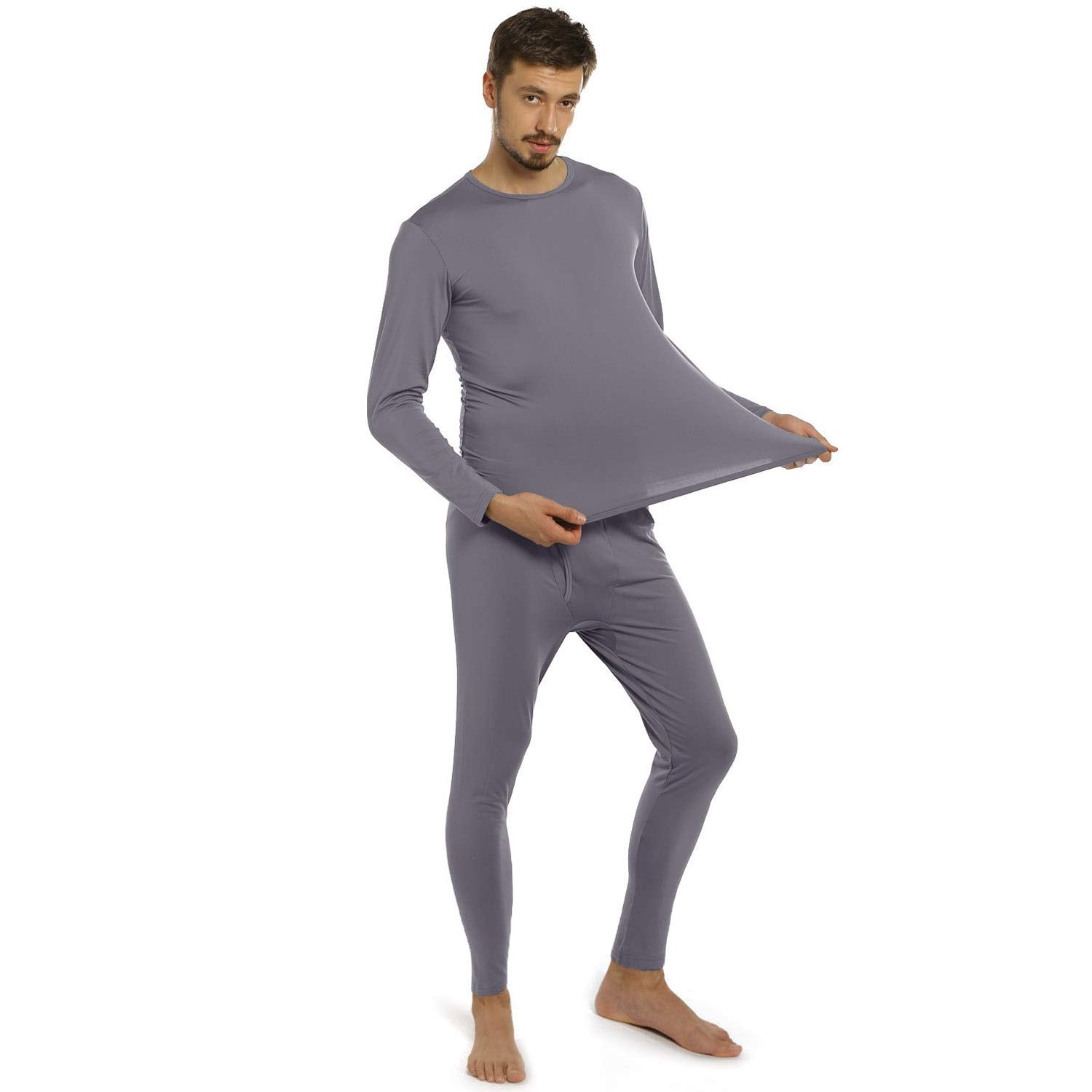 Vicherub Thermal Underwear for Men Fleece Lined Long Johns Base Layer Top and Bottom Set for cold Weather grey M