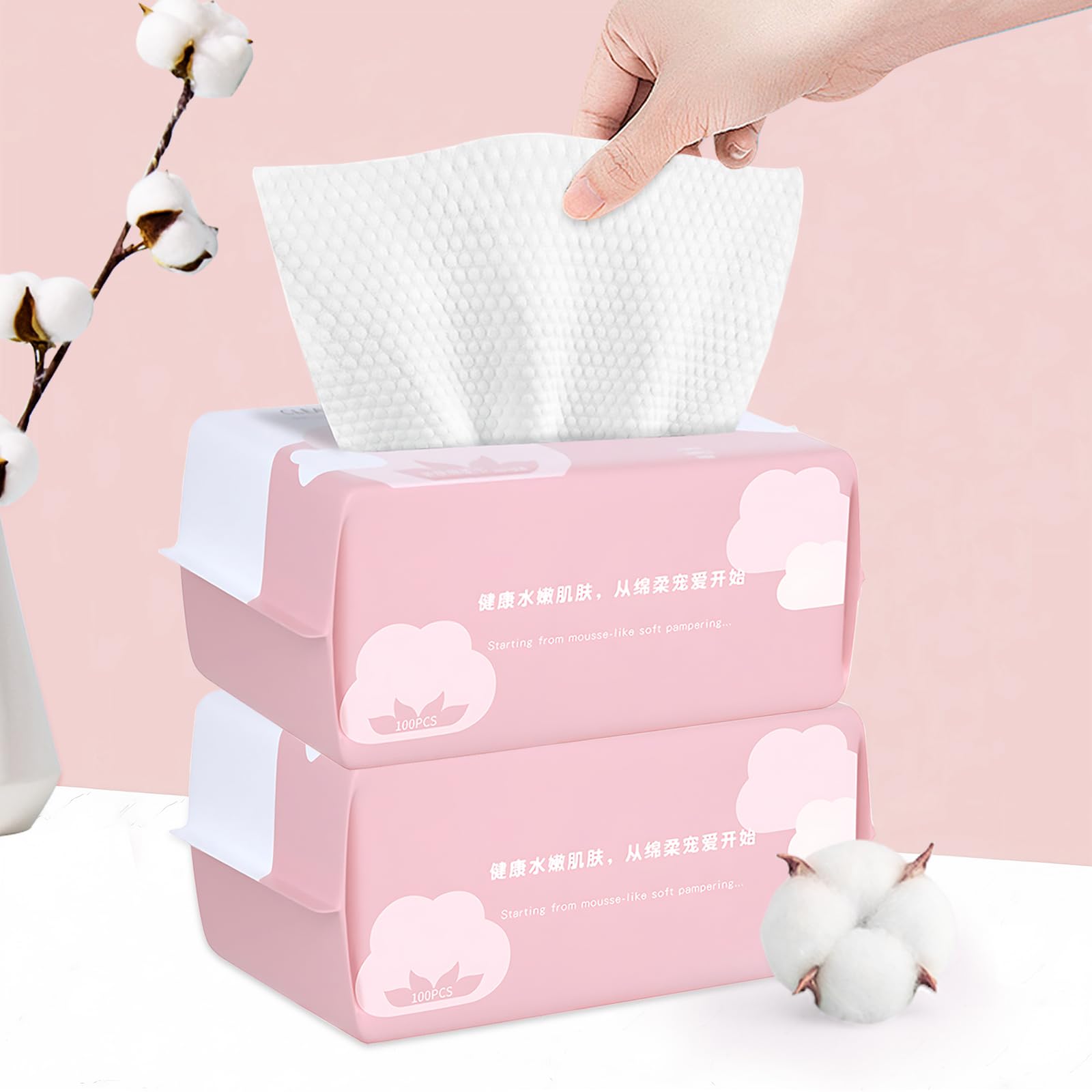 Cayxenful Disposable Face Towel Face Cloths for Washing Soft Cotton Dry Wipes Facial Cloths Towelettes for Washing and Drying, 2