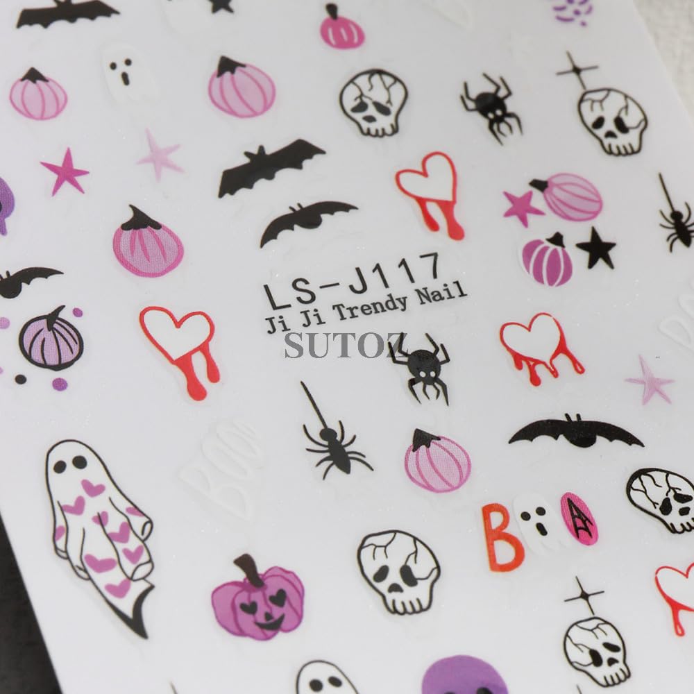 Halloween Nail Stickers For Nail Art, 6Cps Lovely Ghost Pumpkin Nail Art Stickers Decals Cat Bat Skull Spider Web Spider Hallowe