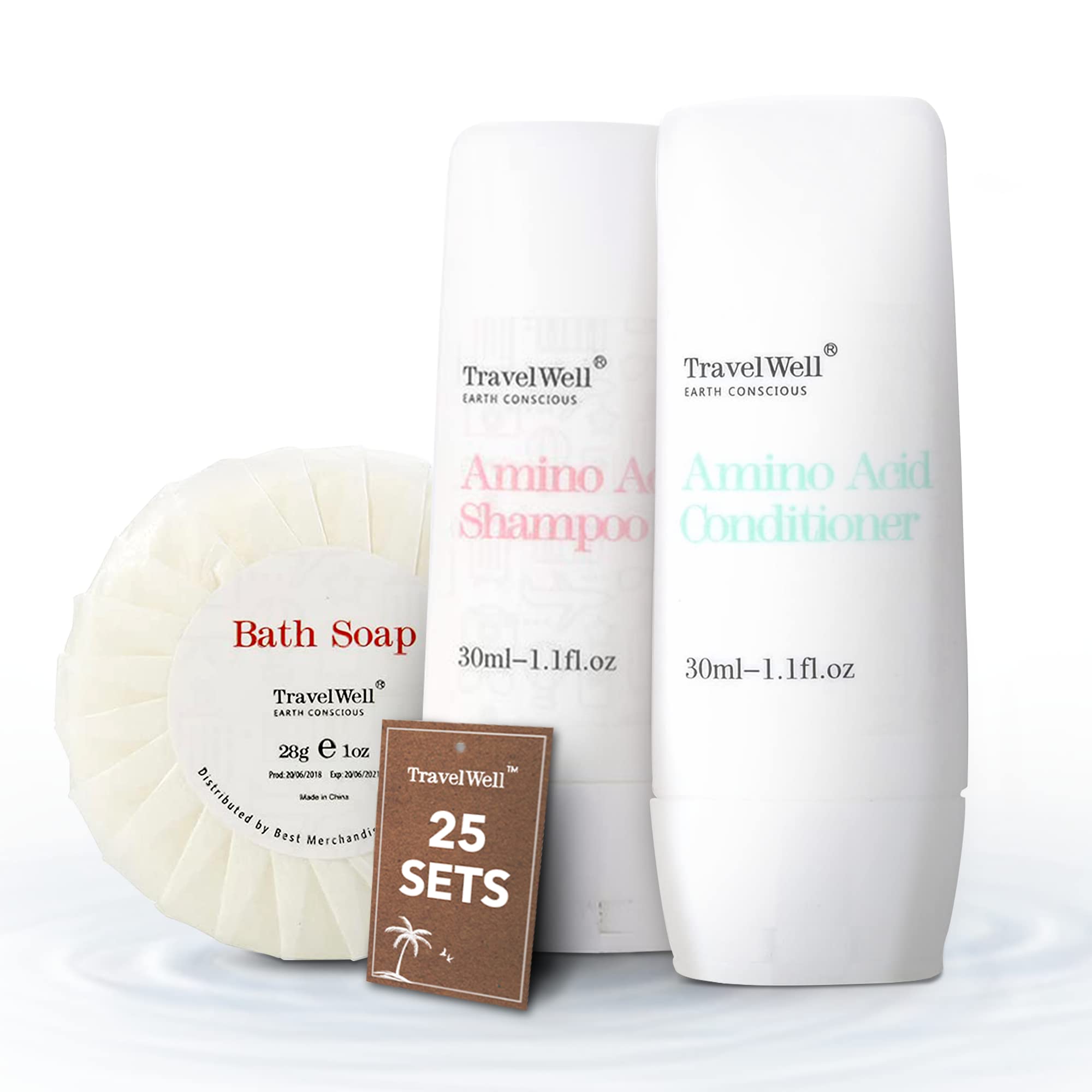 Travelwell Hotel Amenities Toiletries Individually Wrapped 30Ml Shampoo 25 Bottles + Conditioner, 25 Bottles + 28G Mini Soap Bar