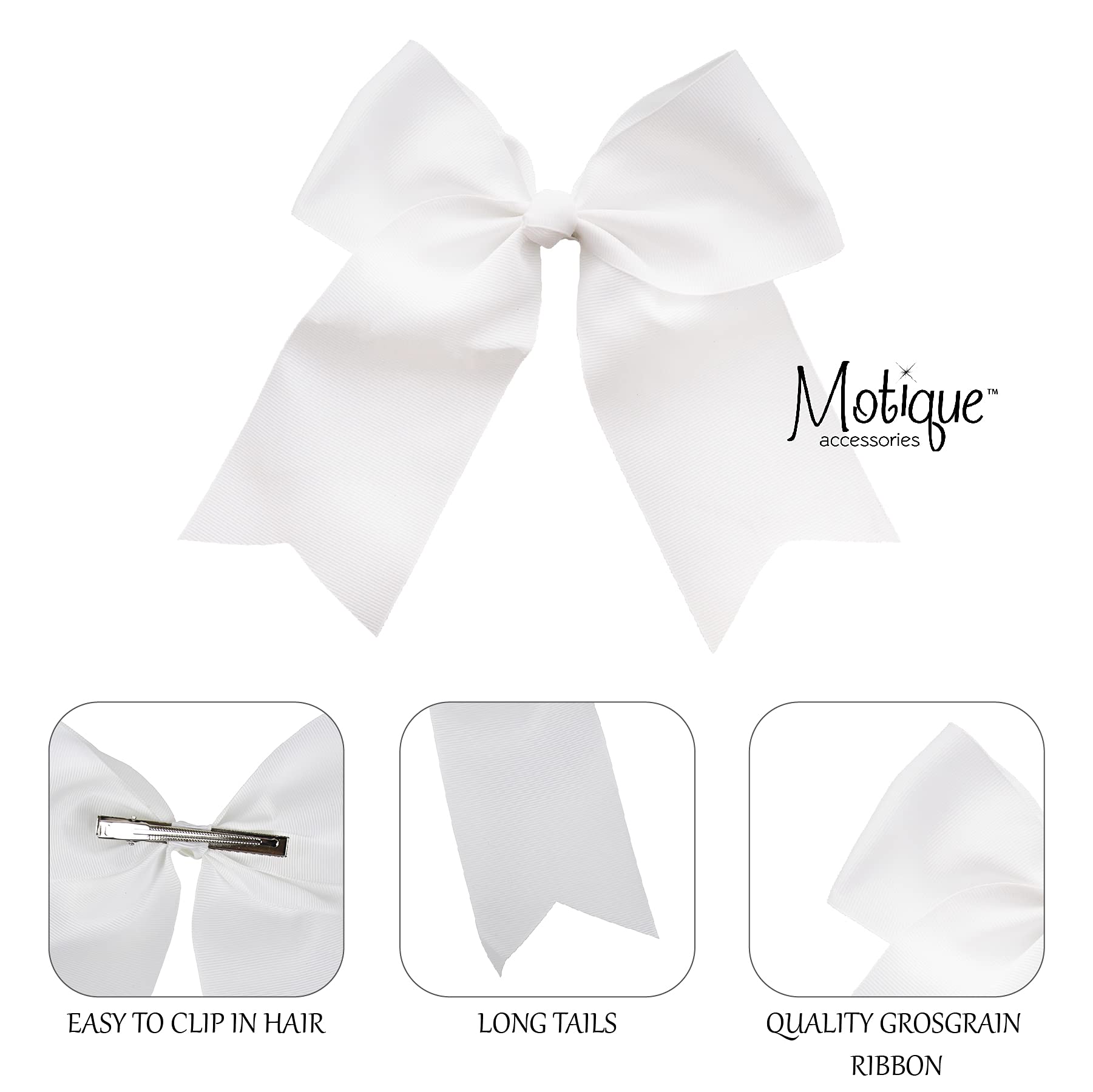 White Jumbo Bow Clip With Tails