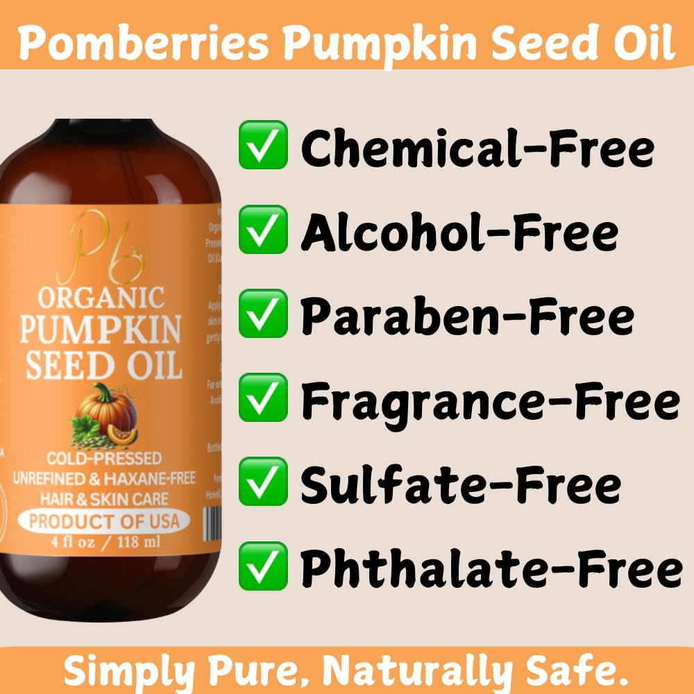 Organic Pumpkin Seed Oil - 100% Pure Cold-Pressed Unrefined Pumpkin Seed Oil for Hair & Skin - Moisturizing Hair & Face Oil, Org