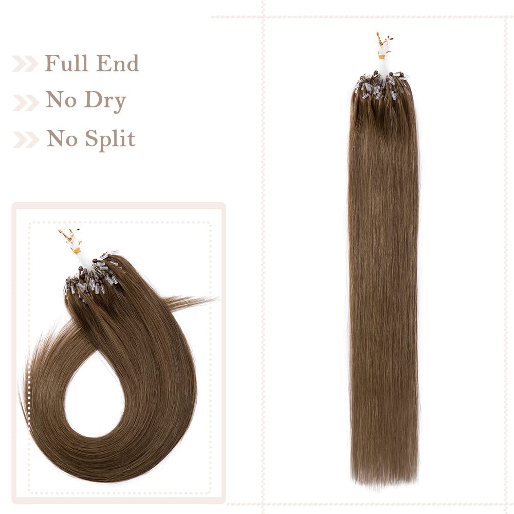 Sego Hair Extensions Micro Beads Human Hair 24 Inch Microlink Hair Extensions Cold Fusion Stick Tipped Hair Extension Light Brow