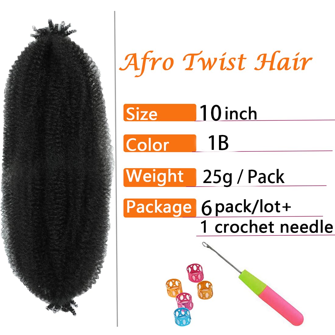 Springy Afro Twist Hair 10 Inch 6 Packs Pre Fluffed Marley Twist Braiding Hair For Black Women (10 Inch, 6 Packs, 1B)