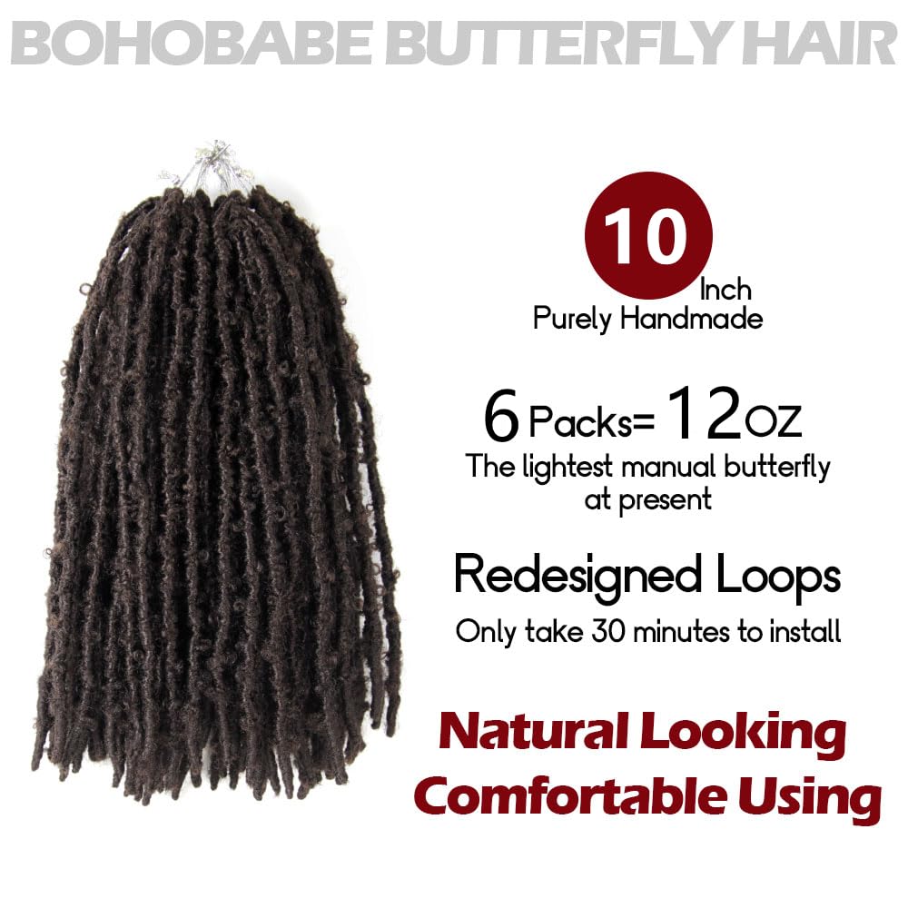 Bohobabe Butterfly Crochet Locs 10 Inch 6 Packs Pre Looped Crochet Butterfly Locs 10 In Short Brown Distressed Butterfly Locs Cr