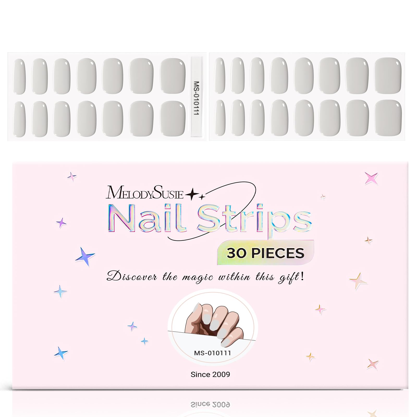 MelodySusie Semi Cured Gel Nail Strips, Gray - Works with Any Nail Lamps, Salon-Quality, Long Lasting, Easy to Apply & Remove - 
