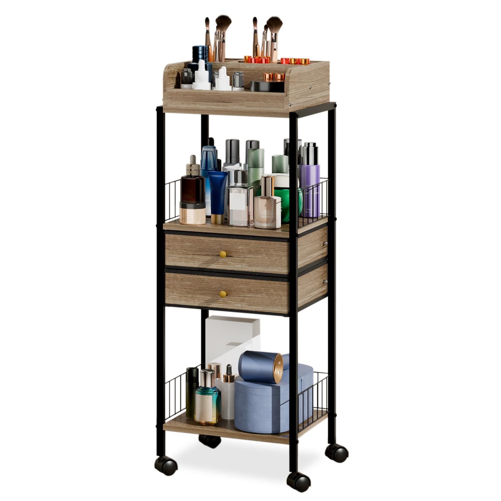 Makeup Organizer Cart Shelf Floor Skincare Organizers Make Up and Station Storage Cabinet For Vanity Standing Cosmetics With Dra
