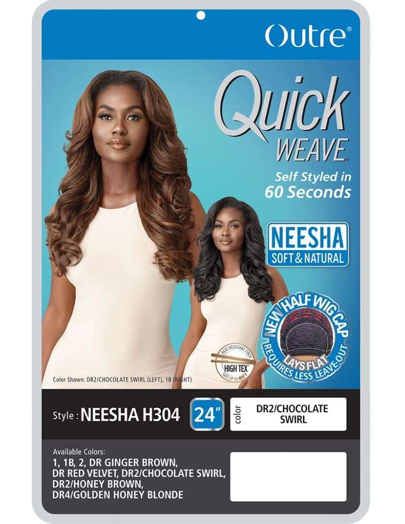 Outre Synthetic Quick Weave Half Wig - NEESHA H304 (Color:1B Off Black)