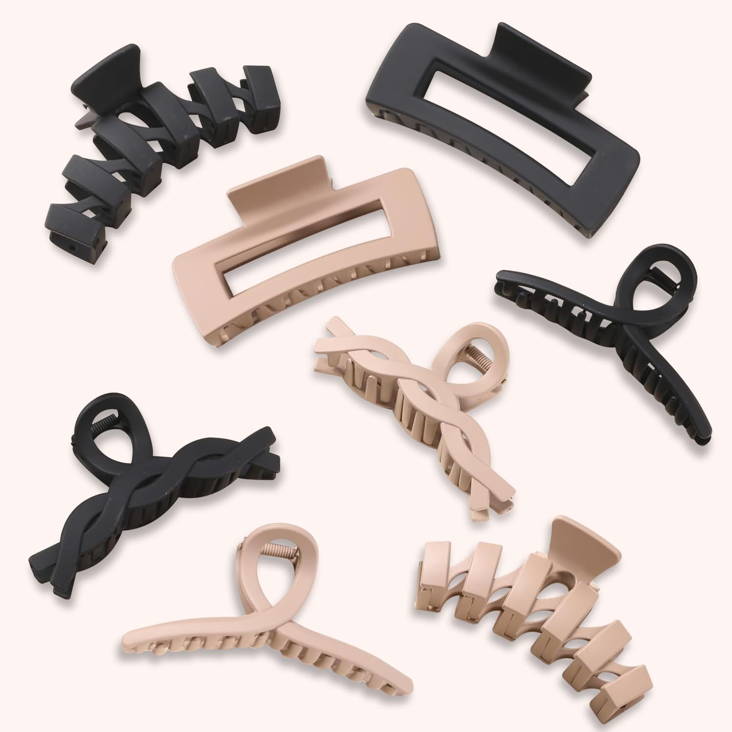 Lyrovo 8Pcs Hair Clips Clutchers For Women Ponytail Claw Clip For Thin Thick Curly Hair Holder Accessories (Peach And Black, 8Pc