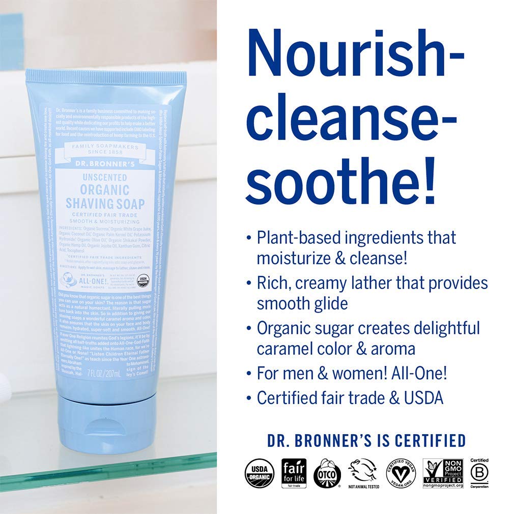 Dr. Bronner's - Organic Shaving Soap (7 oz Variety Pack) Lavender, Baby Unscented, & Peppermint - Certified Organic, Sugar & Shi