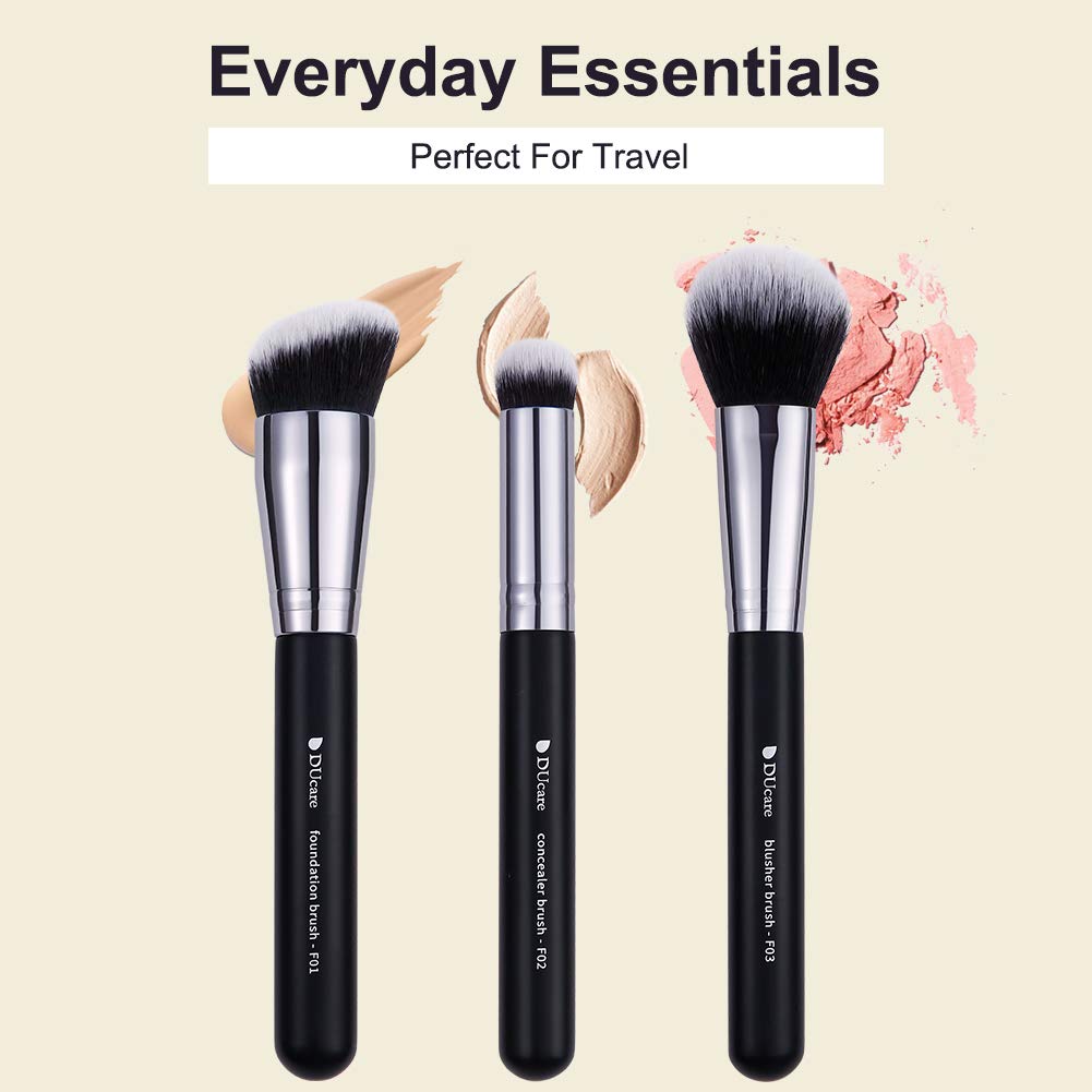 Ducare Makeup Kabuki Brushes 3Pcs Foundation Contour Brush Concealer Brush Under Eye Blusher Brush Face Blush Bronzer Travel Buf