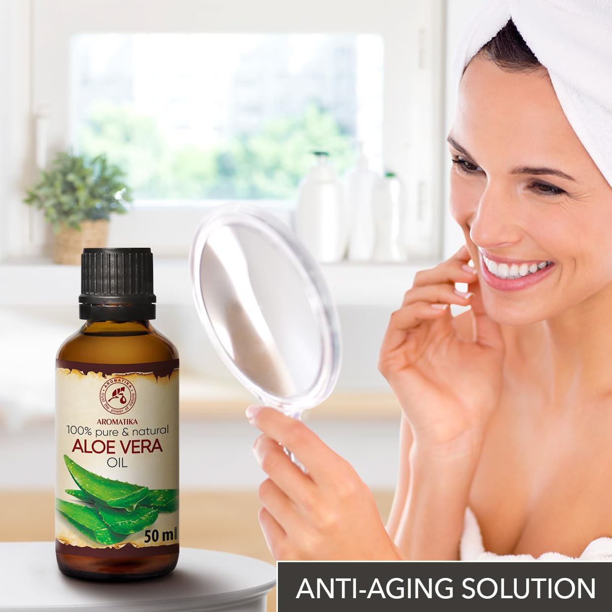 Aromatika Aloe Vera Oil 1.7 Fl Oz (50Ml) - 100% Pure & Natural - Aloe Barbadensis - Brasil - Care For Skin - Body - Hair Growth