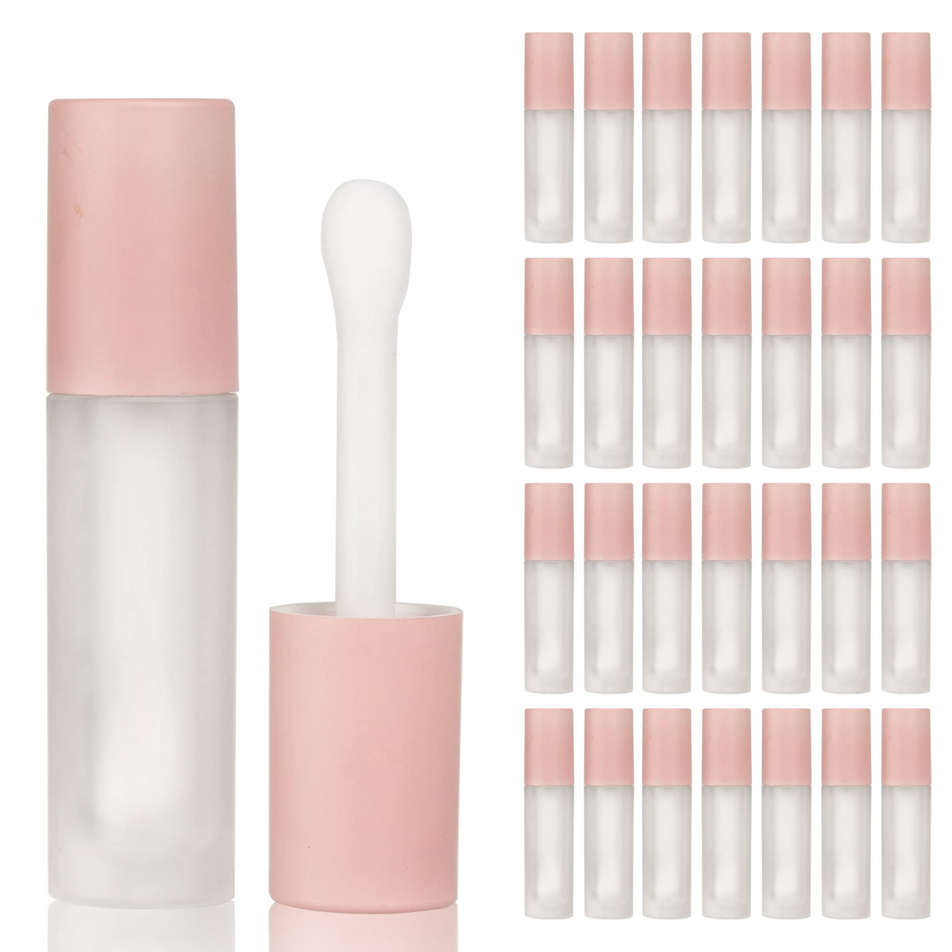Cosidea 24 Pcs 5Ml Empty Big Brush Lip Gloss Tube With Stopper (Frosted Bottle, Pink Cap)