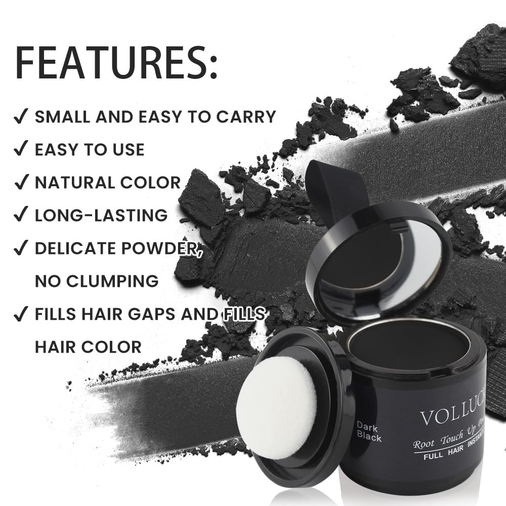 Volluck Root Touch Up Powder For Gray Hair And Beard - 0.35 Ounce Hairline Filler For Women And Men, Hair Shadow Concealer For B