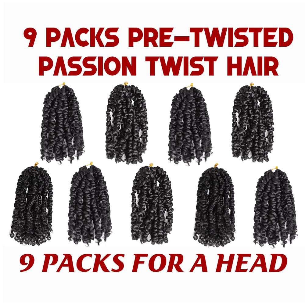 Violet Passion Twist Crochet Hair 6 Inch 9 Packs Natural Black Passion Twist Hair Short Twist Hair Prelooped Crochet Hair For Bl