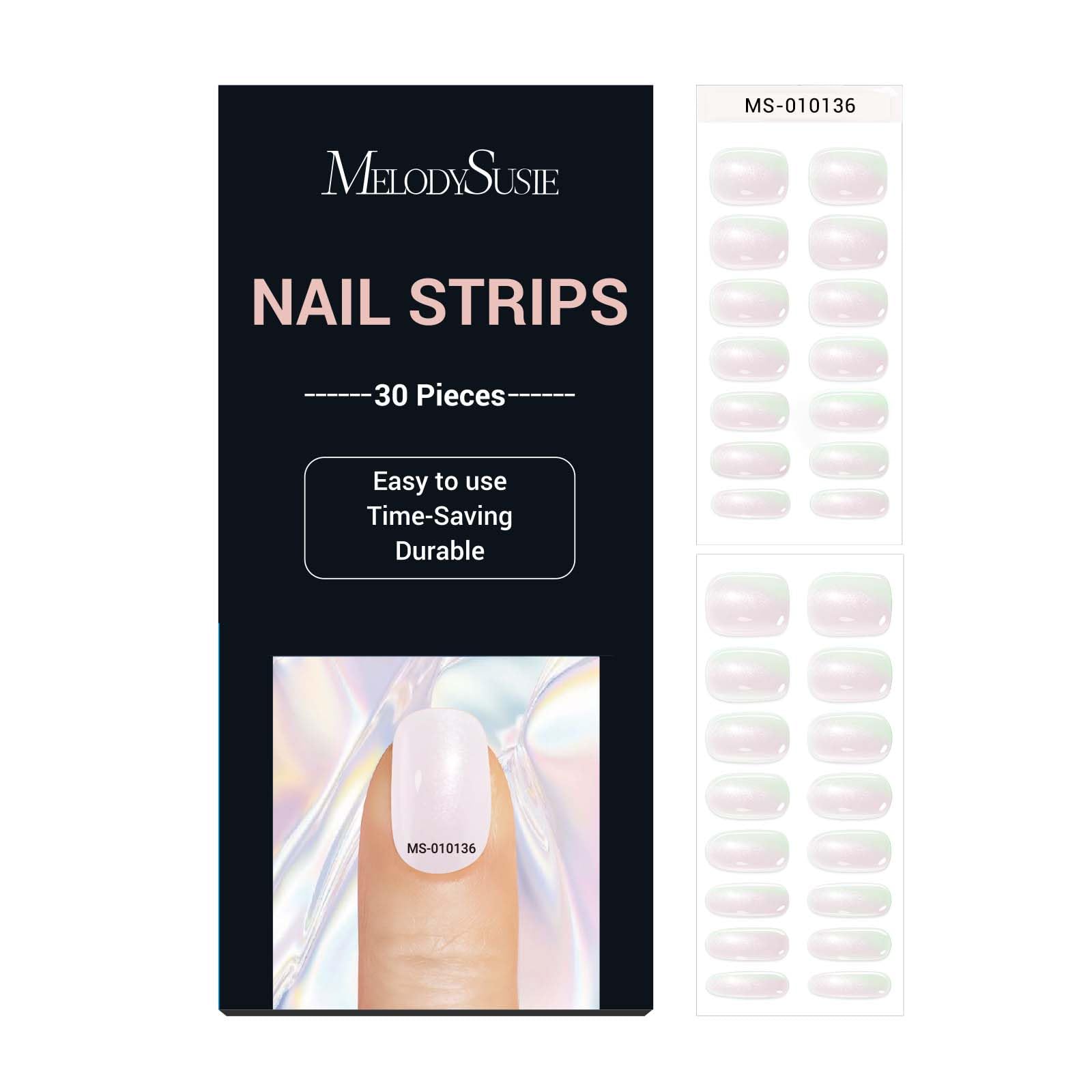 MelodySusie Semi Cured Gel Nail Strips (Glazed Donut Pearl White)- Works with Nail lamp, Salon-Quality, Long Lasting, Easy to Ap