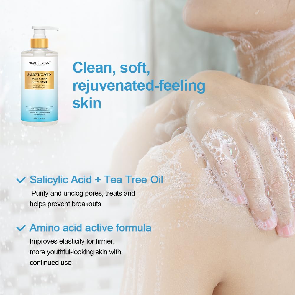 Neutriherbs Acne Body Wash, Anti Acne/Prone Skin Shower Gel For Women And Men, Daily Shower Soap With Salicylic Acid - Grapefrui