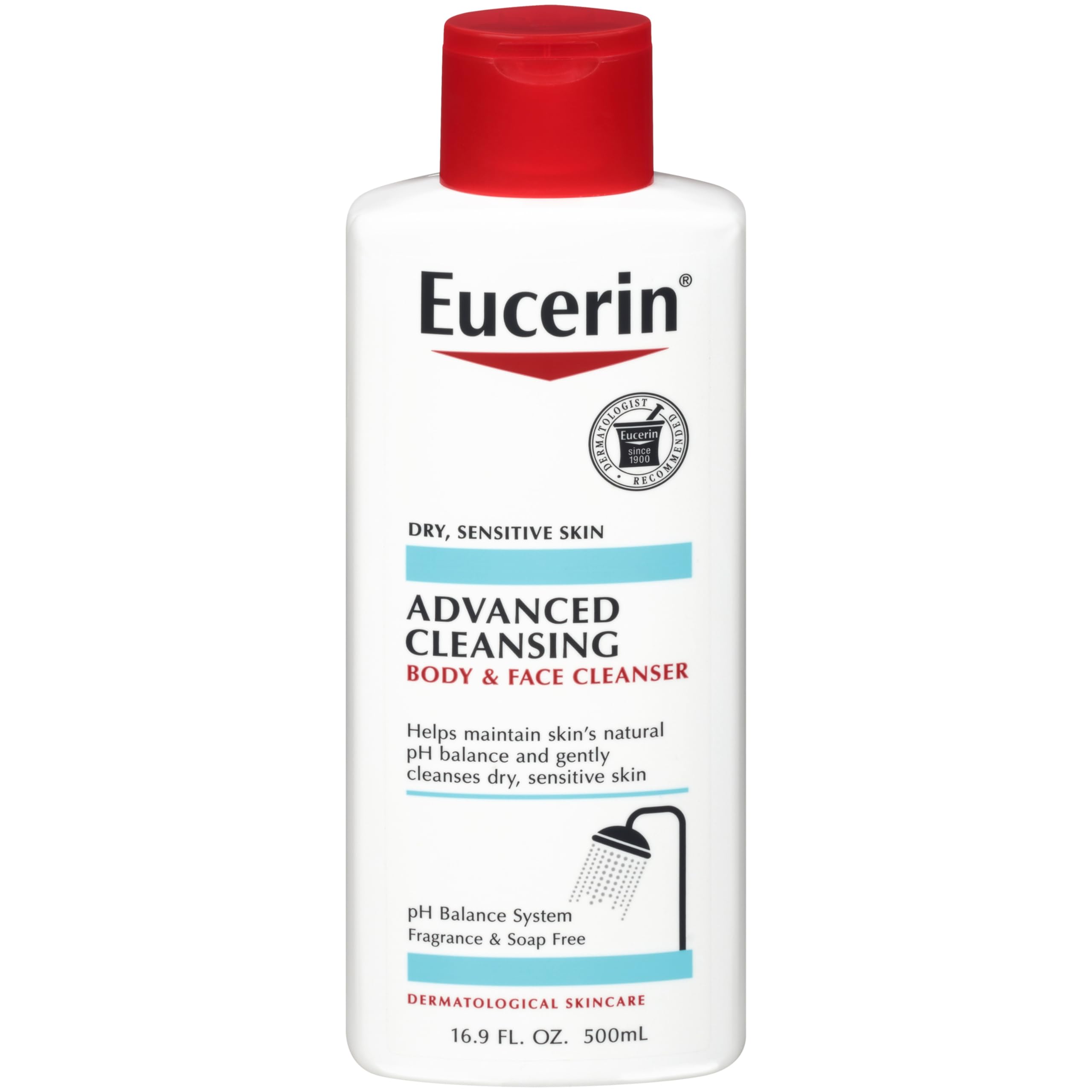 Eucerin Advanced Cleansing Body and Face Cleanser, PH-Balanced, Gentle Face and Body Wash for Normal to Dry, Sensitive Skin, Fre