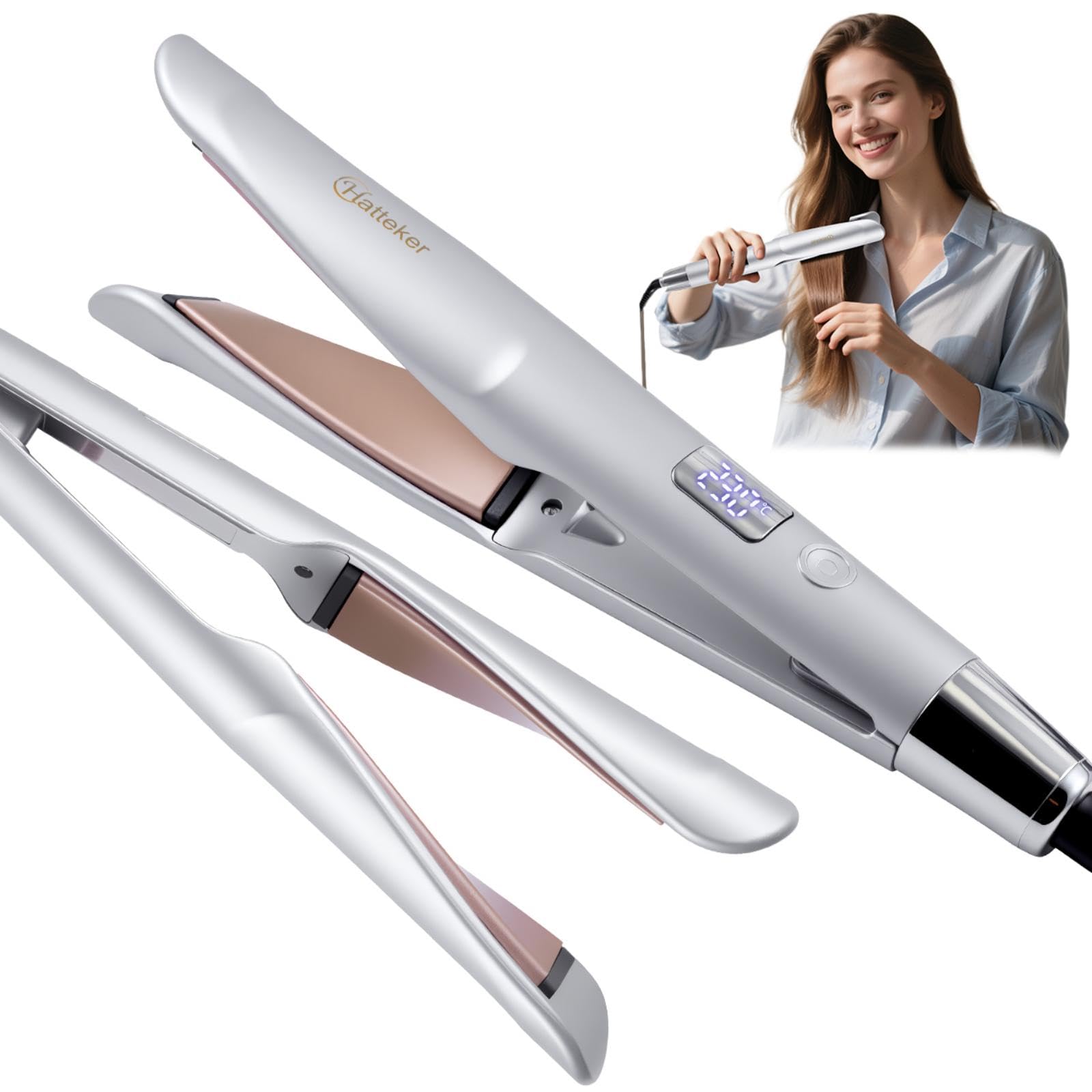 Hatteker Hair Straightener and Curler 2in1, Flat iton Hair Straightener