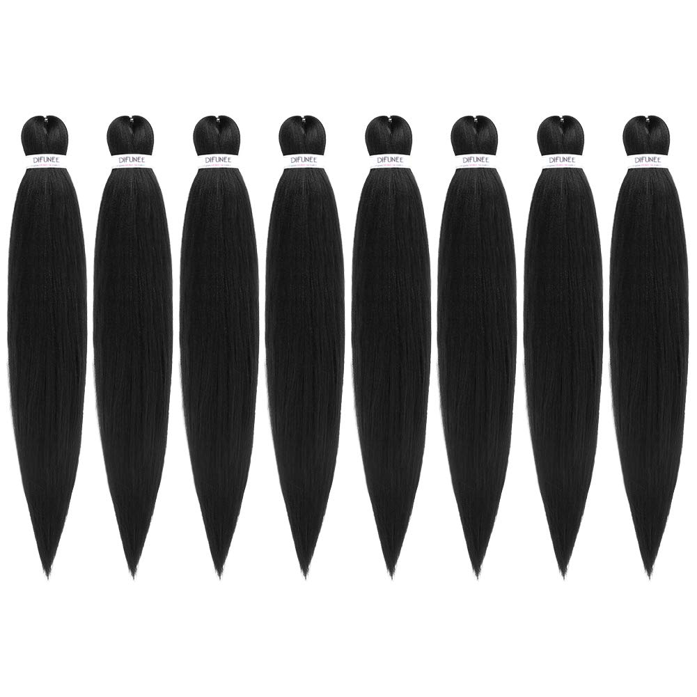 Difunee Pre-Stretched Braiding Hair - 20 Inch 8 Packs Medium Long Braiding Hair Yaki Texture Soft Crochet Braids, Natural Black
