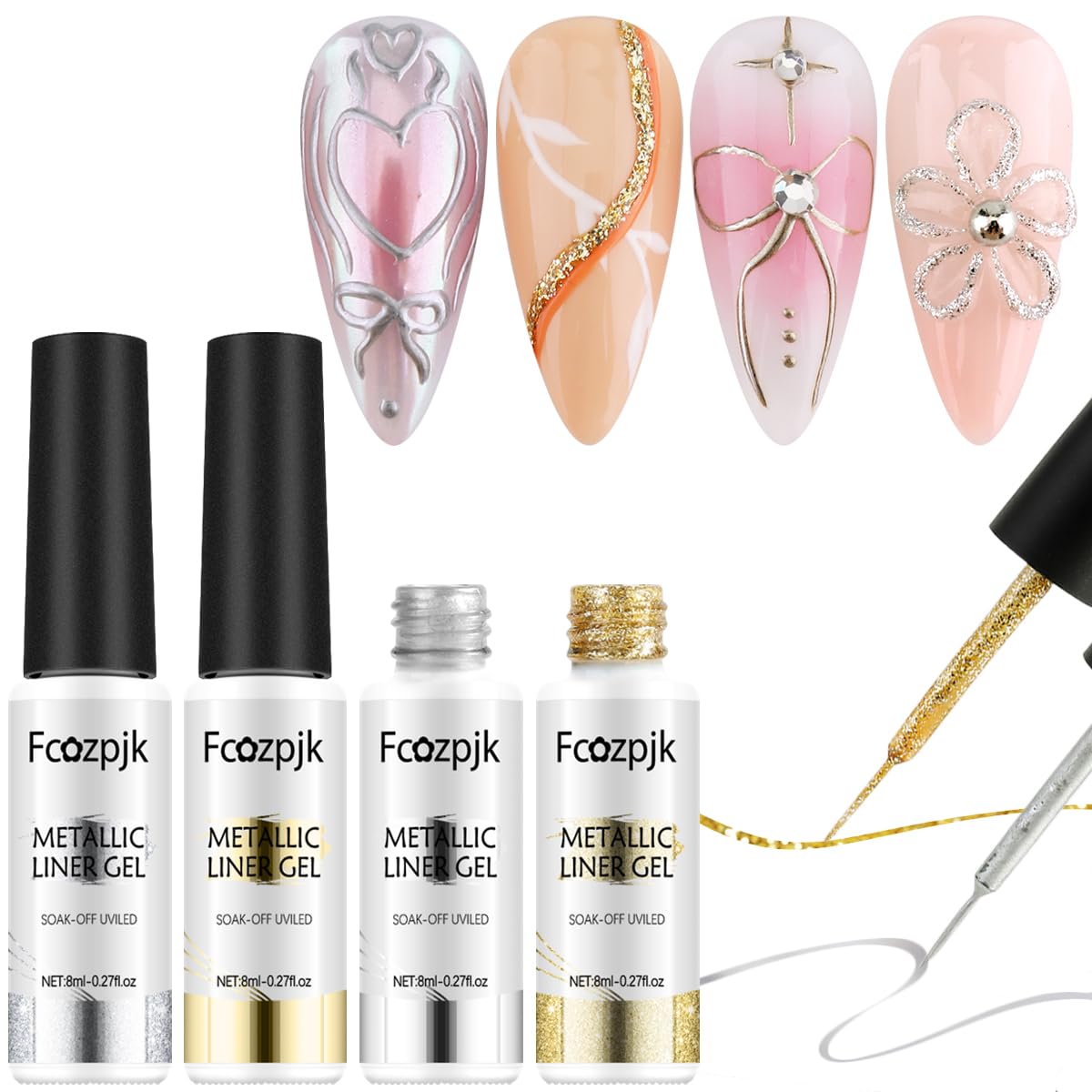 Fcozpjk Gold And Silver Gel Nail Polish 4PCS Metallic Liner Nail Art Polish Mirror Chrome Effect Metal Paint French Tips Wave Fl