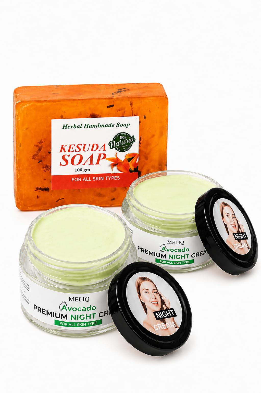 Avocado Night Brightening Face Cream With Kesuda Soap Combo | Dark Spots & Pigmentation Treatment | Deep Moisturizing Night Crea