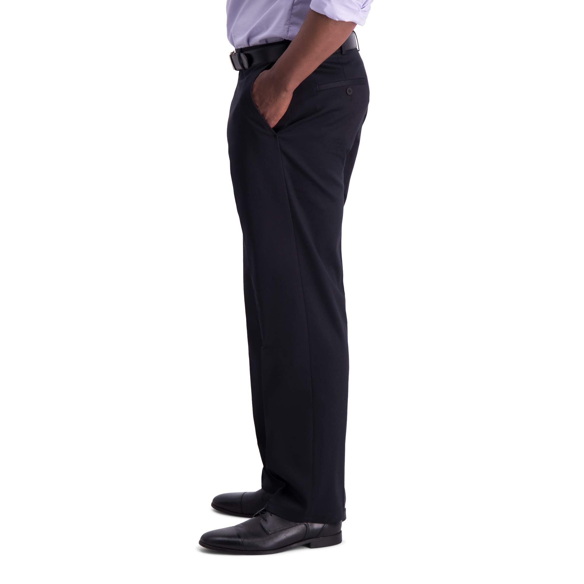 Haggar Mens Iron Free Premium Khaki classic Fit Flat Front Expandable Waist casual Pant Regular and Big  Tall Sizes, Black, 40W