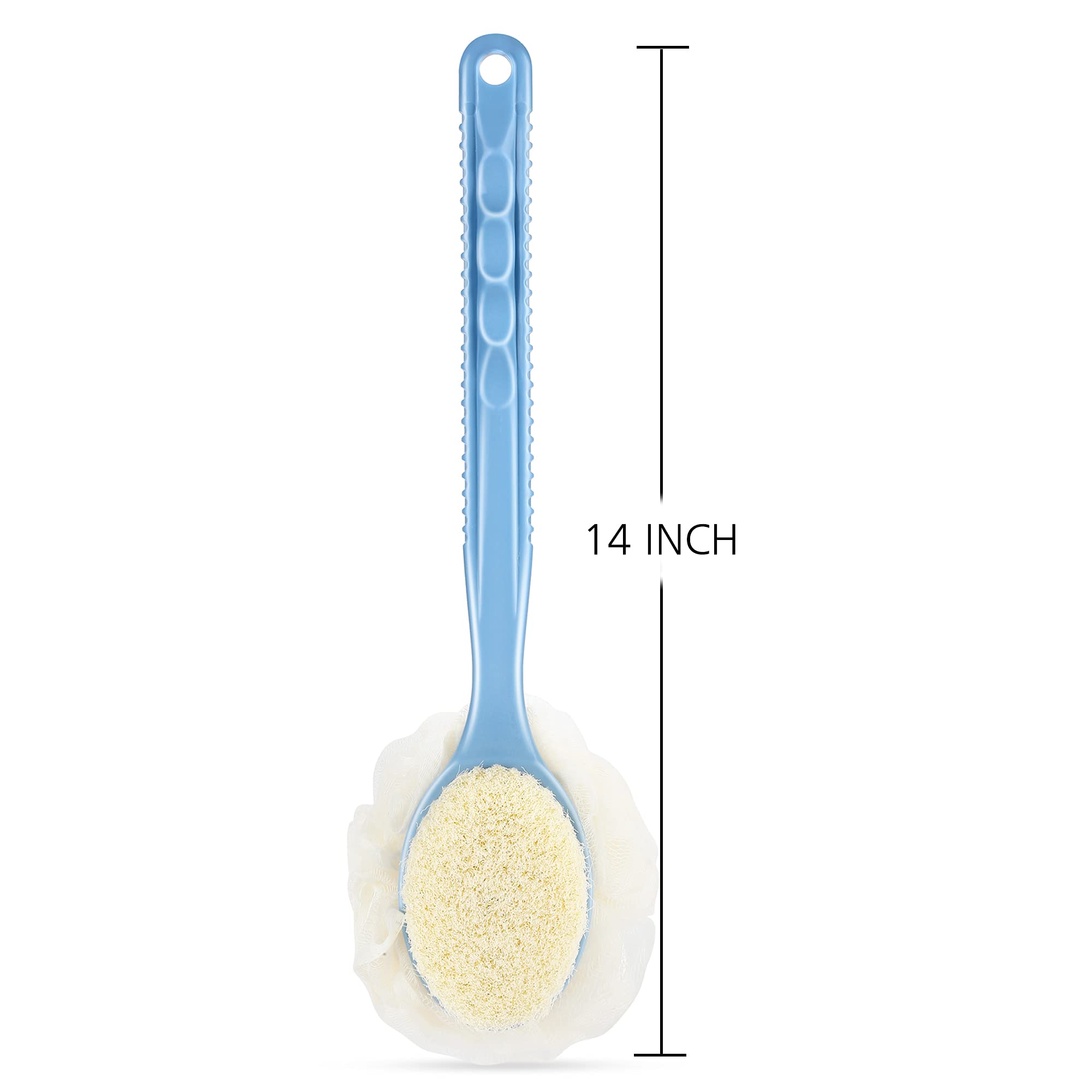 Shower Body Brush With Bristles And Loofah,Back Scrubber Bath Mesh Sponge With Curved Long Handle For Skin Exfoliating Bath, Mas