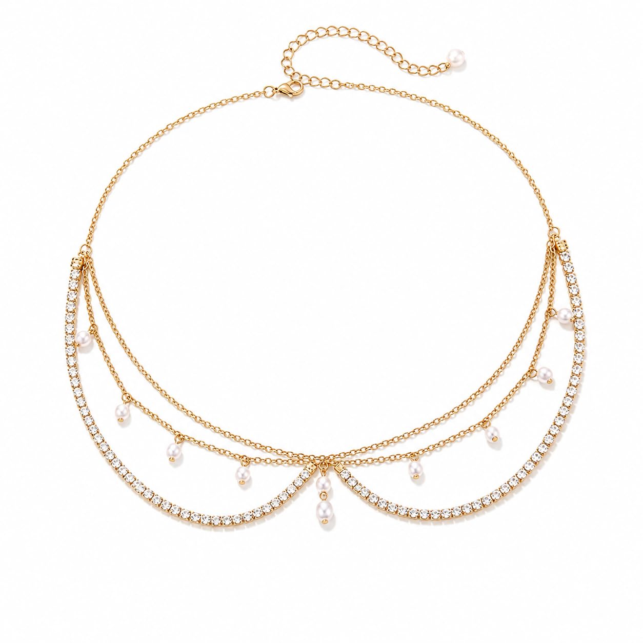 Pearl Head Chain Jewelry Gold Headpiece Rhinestone Prom Headband For Women