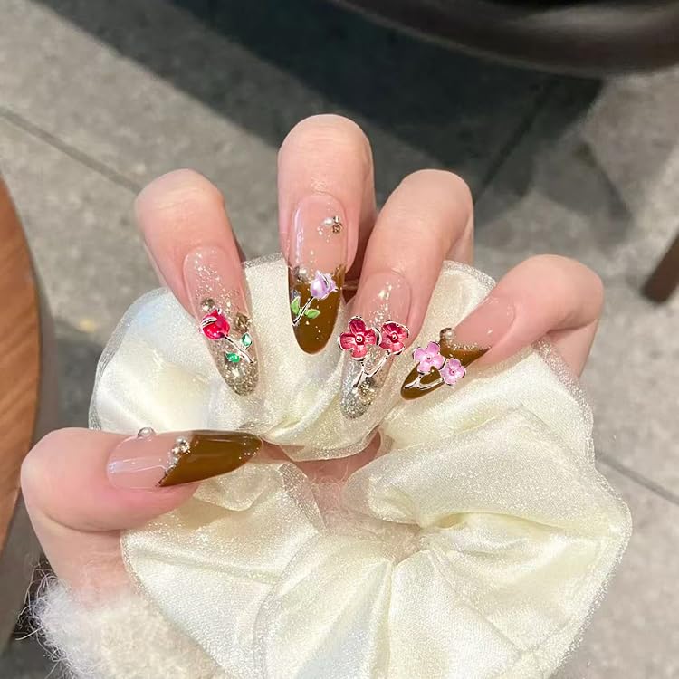 13Pcs Flower Nail Charms 3D Rose Metal Rose Flower Nail Rhinestones Crystal Peach Blossom Nail Design Nail Gems Charms Black Red