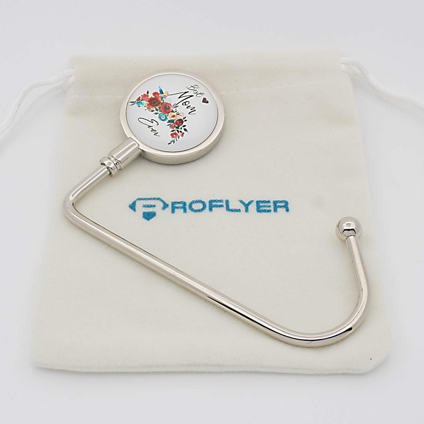 ROFLYER Purse Hook Hanger for Table Bar Long Handbag Hanger Bag Hanger with Velvet Pouch (Best Mom Ever)