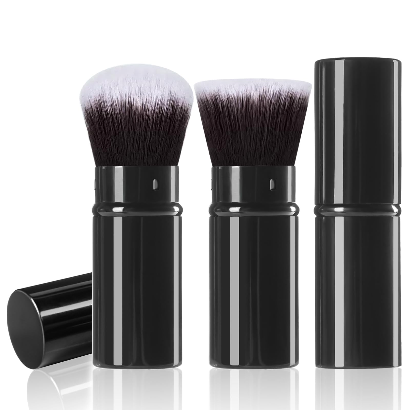 Keriloo Retractable Makeup Brush 2 Pack, Travel Kabuki Powder Foundation Makeup Brush Face Blush Brushes For Blending Liquid, Bl