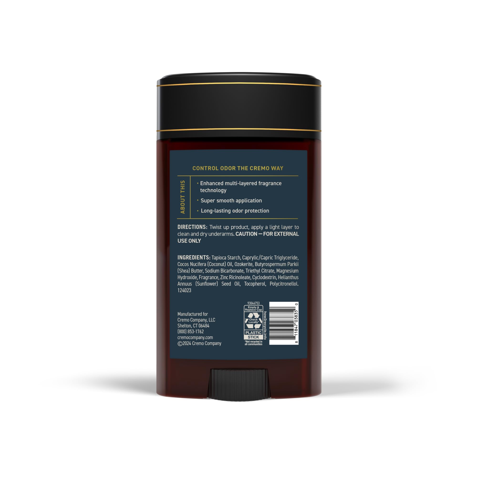 Cremo Aluminum Free Deodorant for Men, 48-Hour Odor Protection, 2.65oz