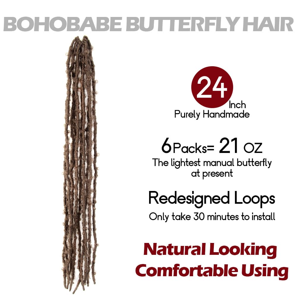 24 Inch Light Weight Butterfly Locs Crochet Hair 6 Packs Long Distressed Butterfly Faux Locs Crochet Hair, 27#