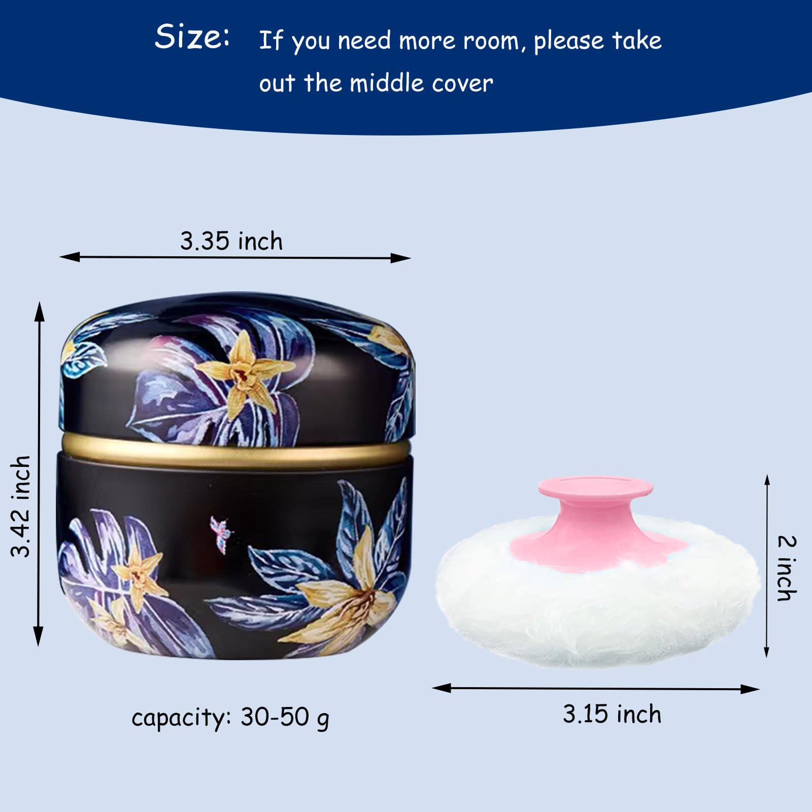 Qopoto Body Powder Puff And Container For Dusting Powder, Women Powder Puff And Powder Case For Bath And Travel (Procumbens Flow